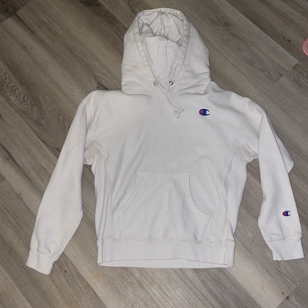 White champion hoodie size medium fits more like a small.